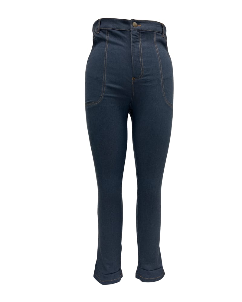 Front of a size L Unique Vintage Indigo Denim Cuffed Jeans in Blue by Unique Vintage. | dia_product_style_image_id:288918
